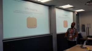 Evan talking about lifelogging devices at mobile cognition workshop